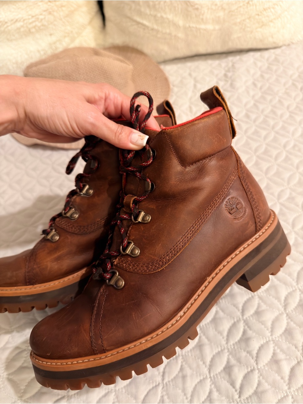 Timberland Brown Leather Boots with Red Accents
